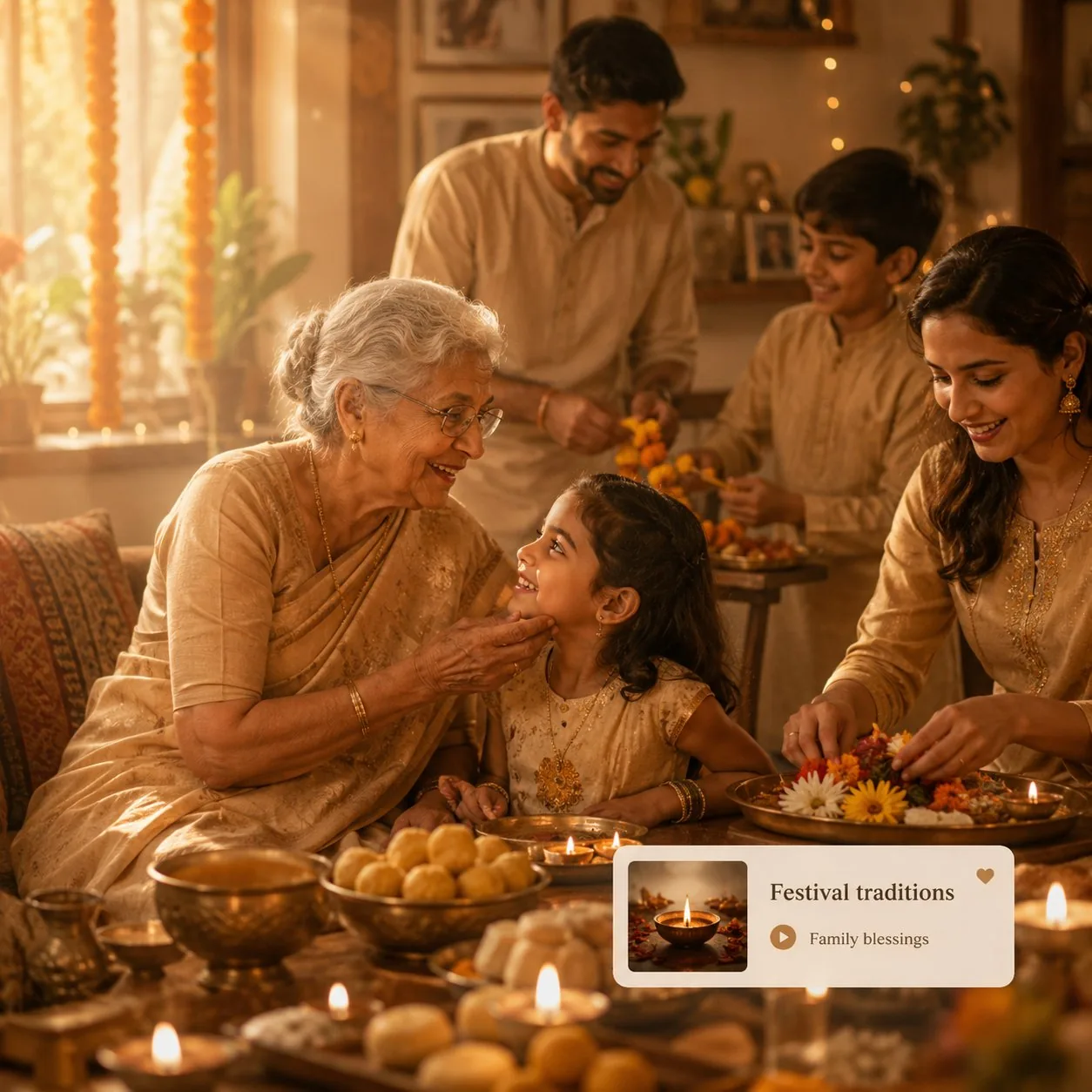 A family celebrating a festival together at home